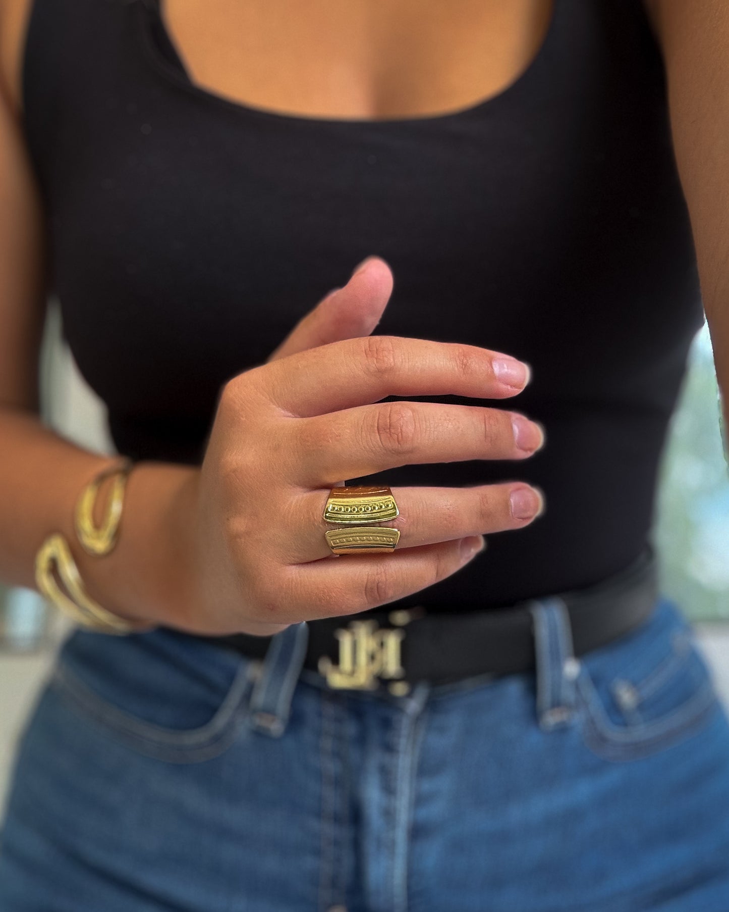 Anel Fivela Ajustável | Dourado | Aço Inoxidável
