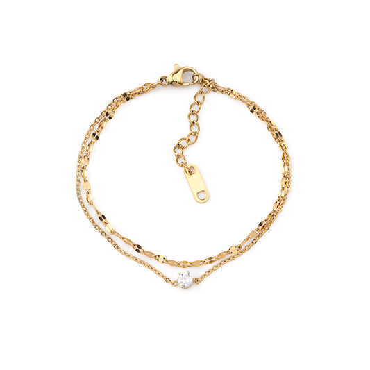 Pulseira Dupla com Brilhante Dourado ou Prateado