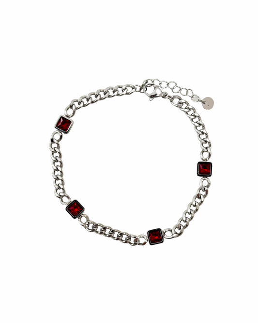 Pulseira Corrente Vermelho Prateado