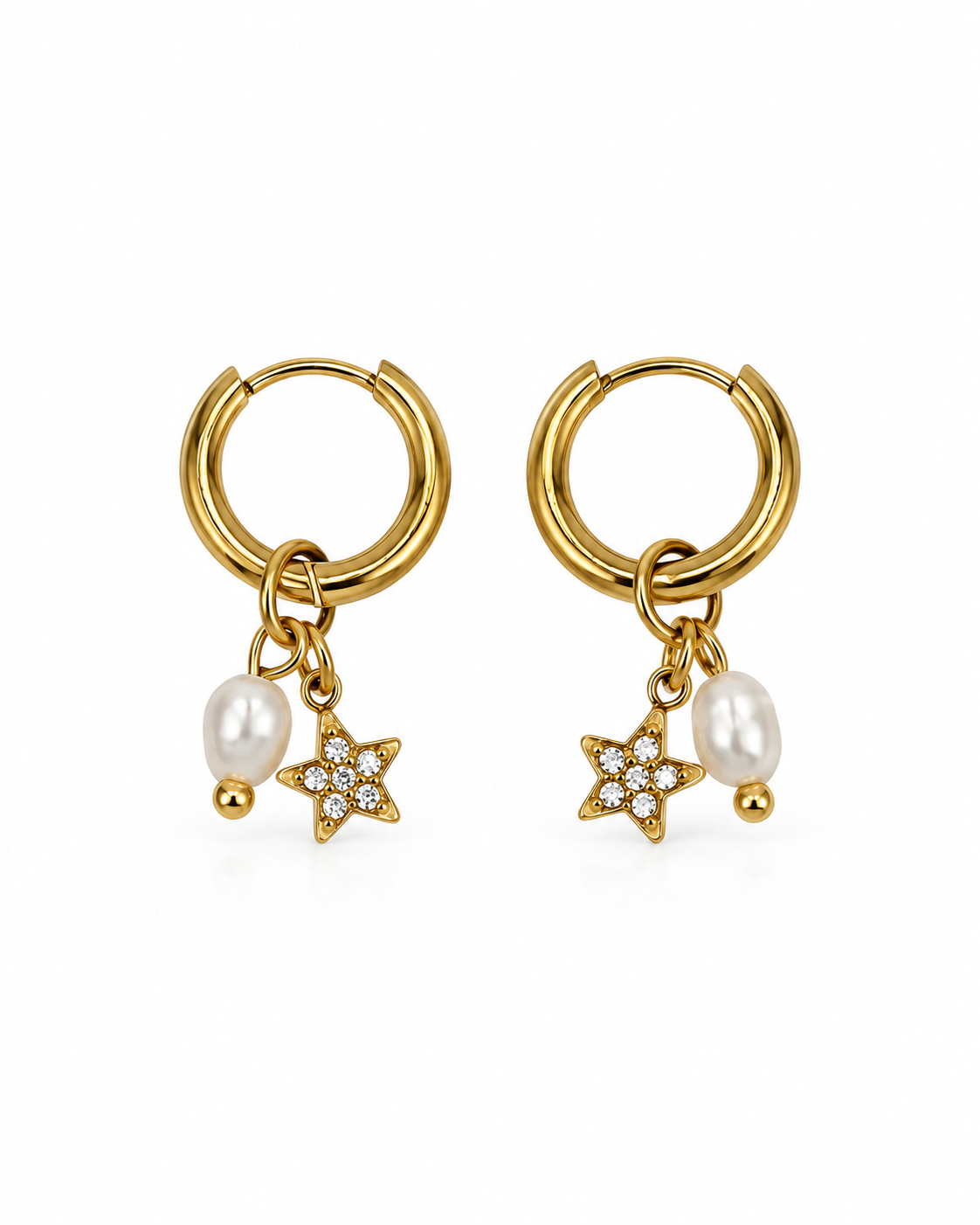 Brincos Argola com Pendente e Pérola Dourado