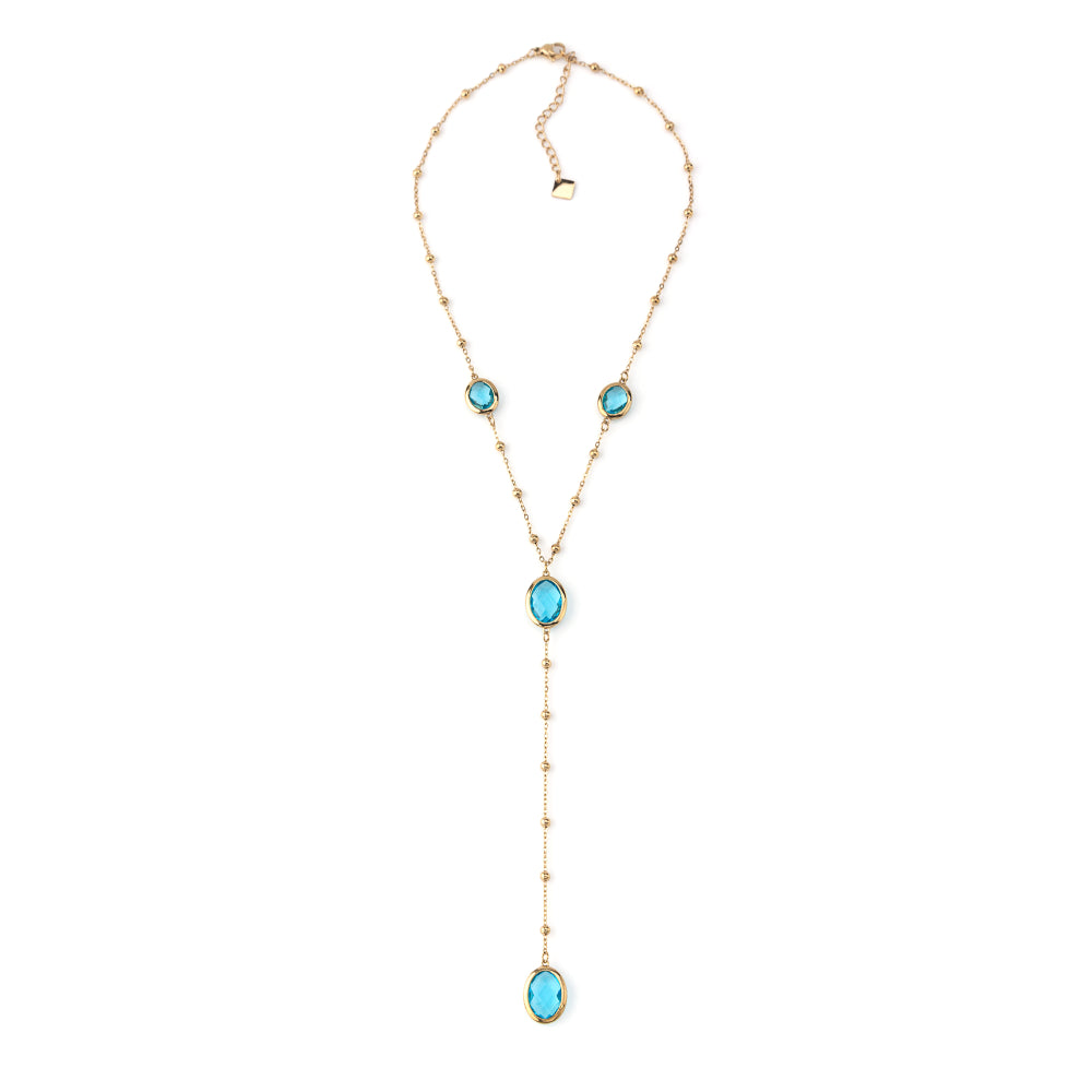 Colar Gravata Pedra Colorida Dourado