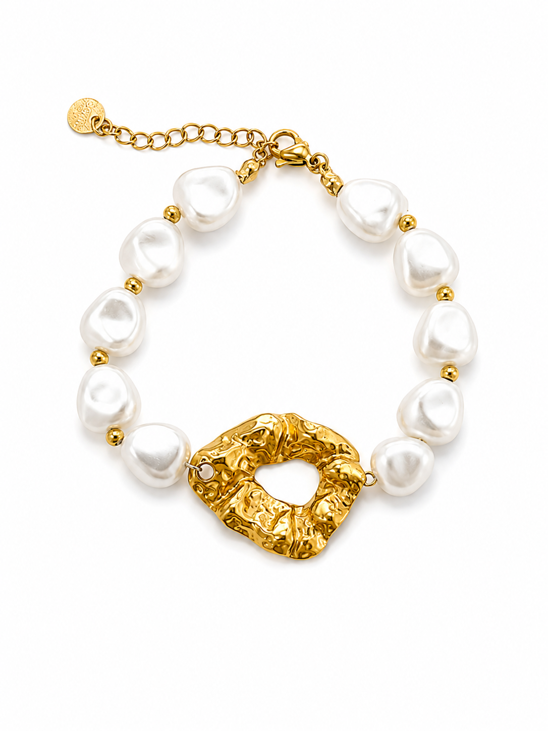 Pulseira Pérolas Pendente Irregular Dourado