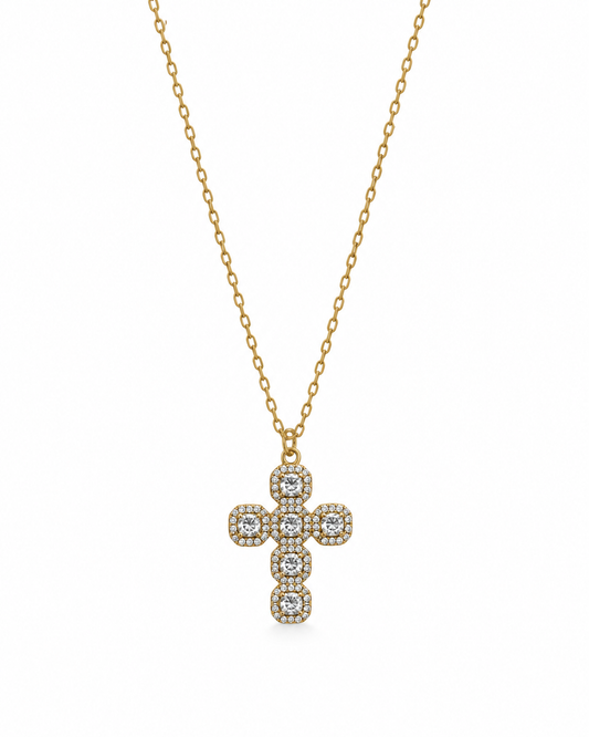 Colar Cruz Quadrados Brilhantes Dourado ou Prateado