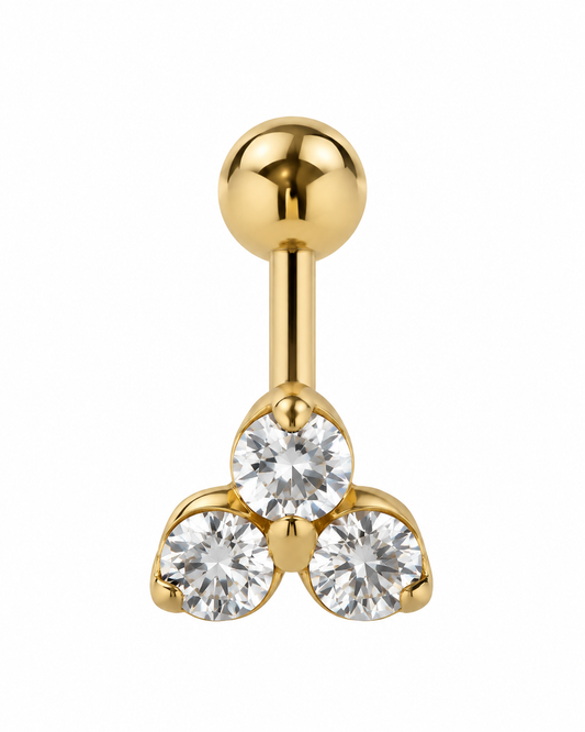 Piercing 3 Brilhantes Triangular Dourado ou Prateado