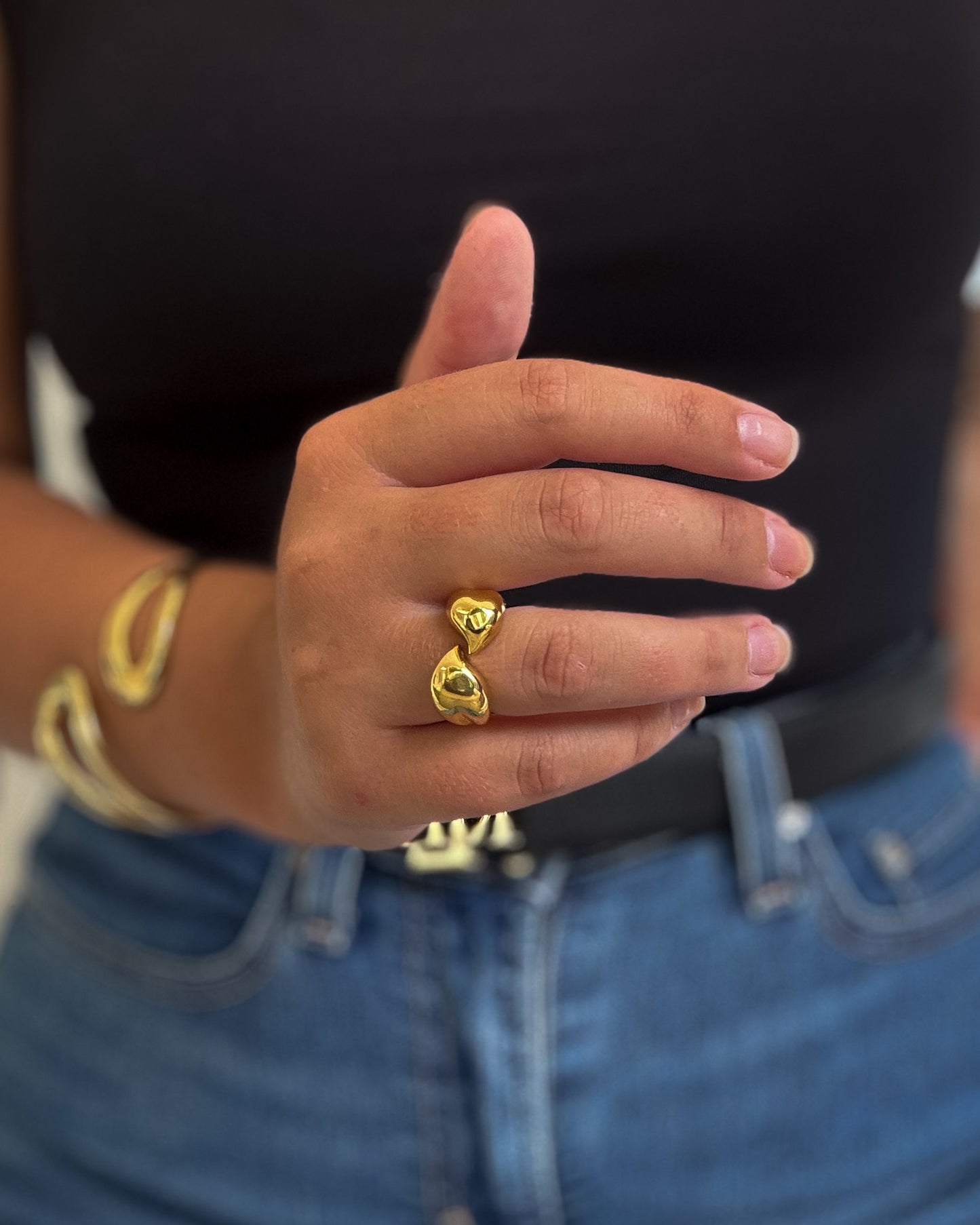 Anel Gotas Numerado | Dourado | Aço Inoxidável