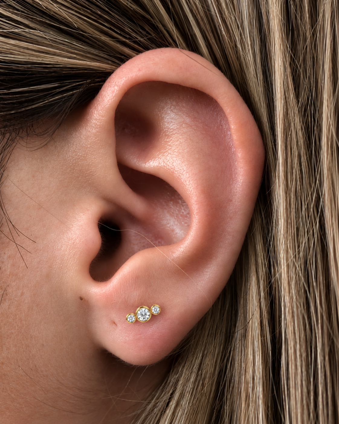 Piercing 3 Brilhantes Dourado ou Prateado