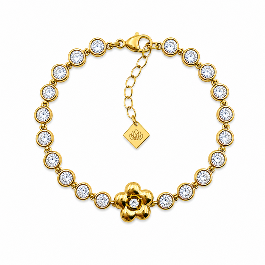 Pulseira Brilhantes com Flor Dourado ou Prateado