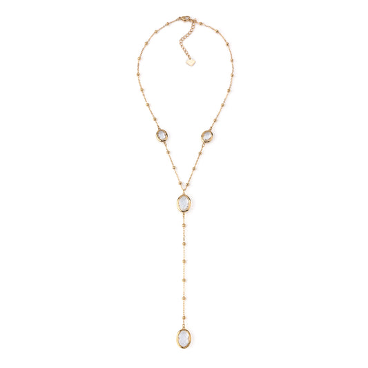 Colar Gravata Pedra Colorida Dourado