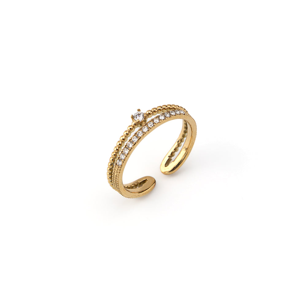 Anel Ajustável Solitário Duplo Dourado