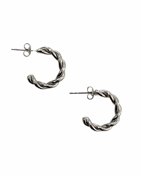 brincos torcidos prateado aço inox 316l