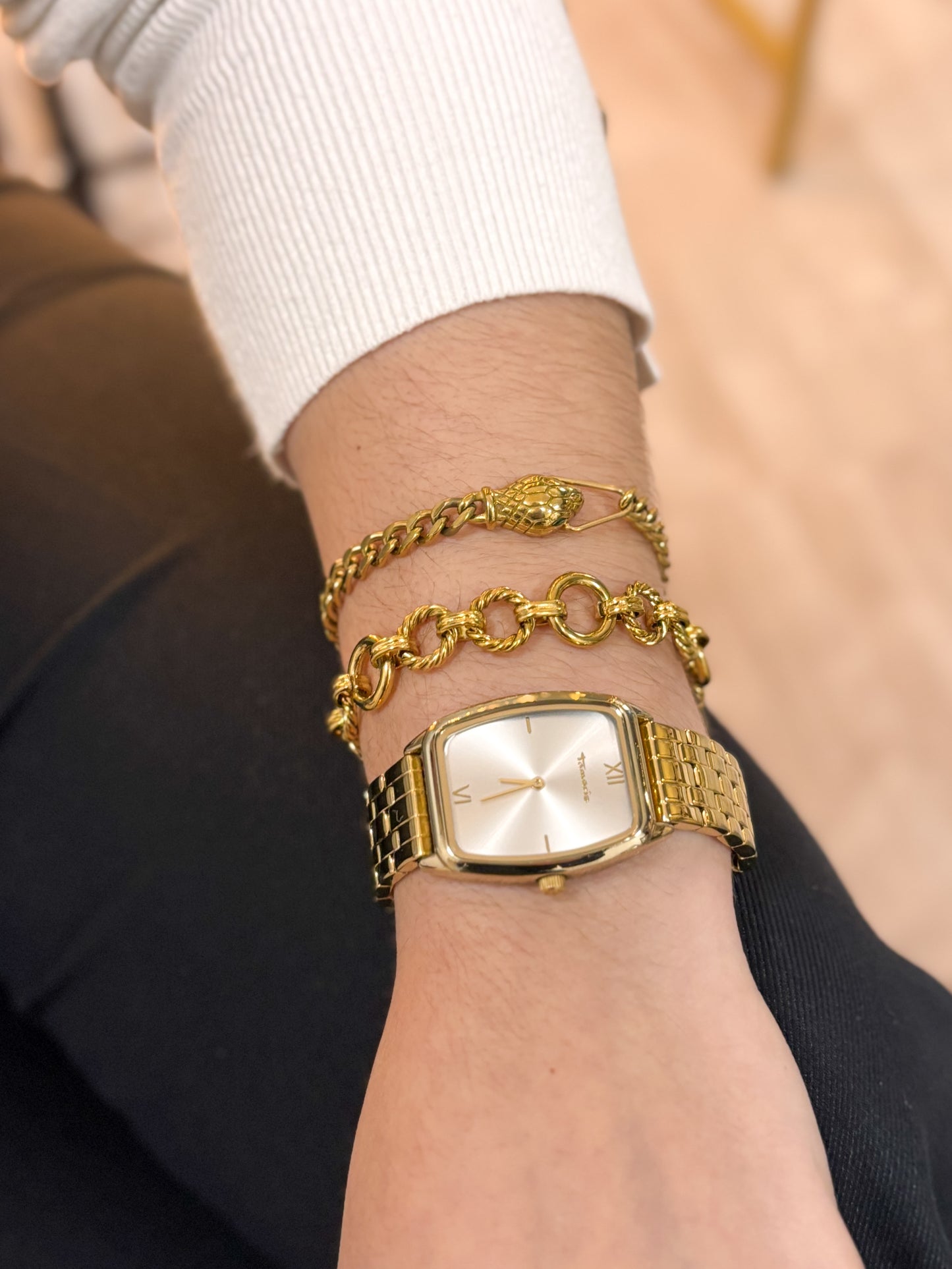 pulseira serpente dourada pedra verde aço inox 316l