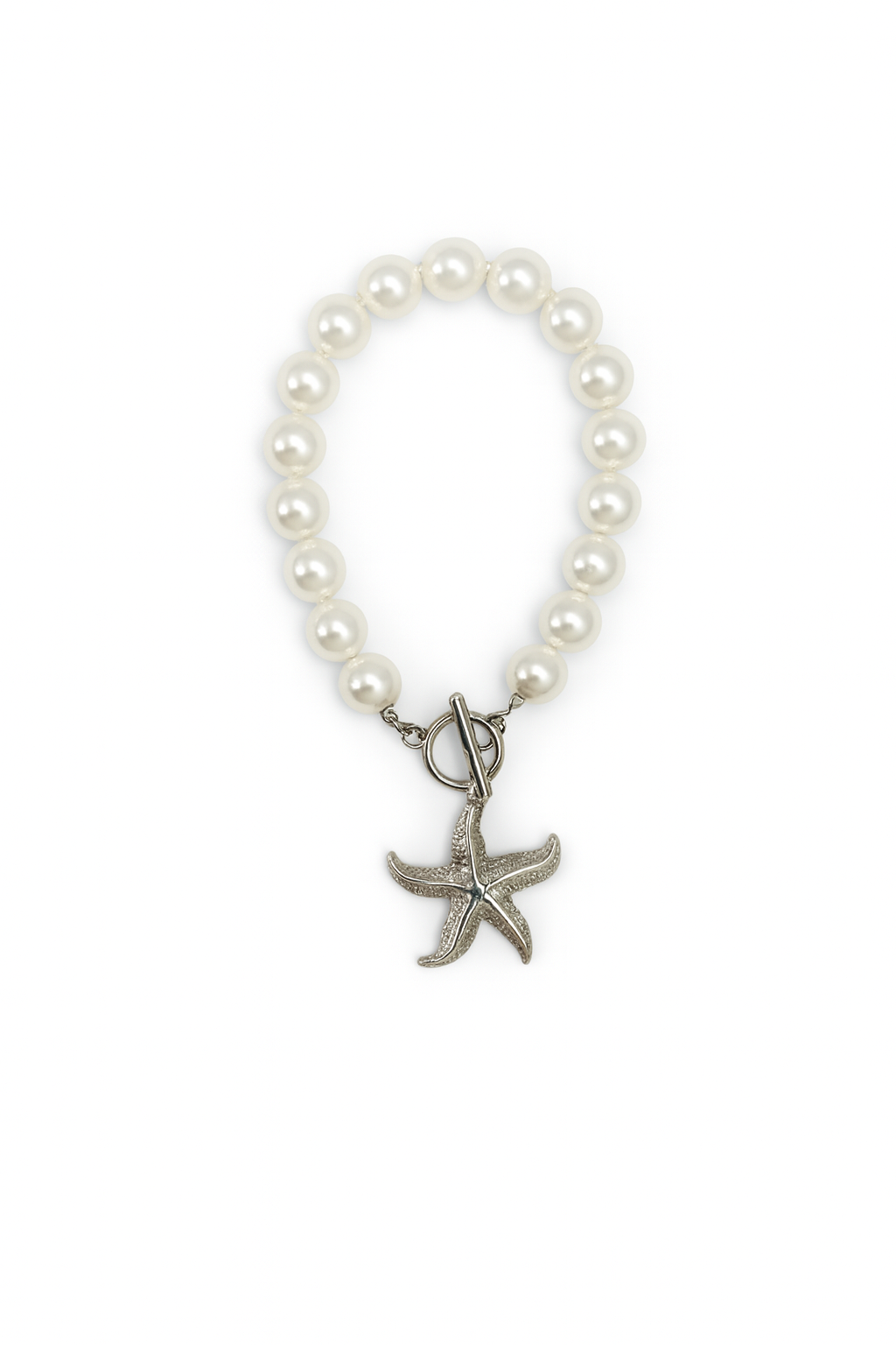 Pulseira Estrela do Mar | Prateado | Pérolas e Aço Inoxidável
