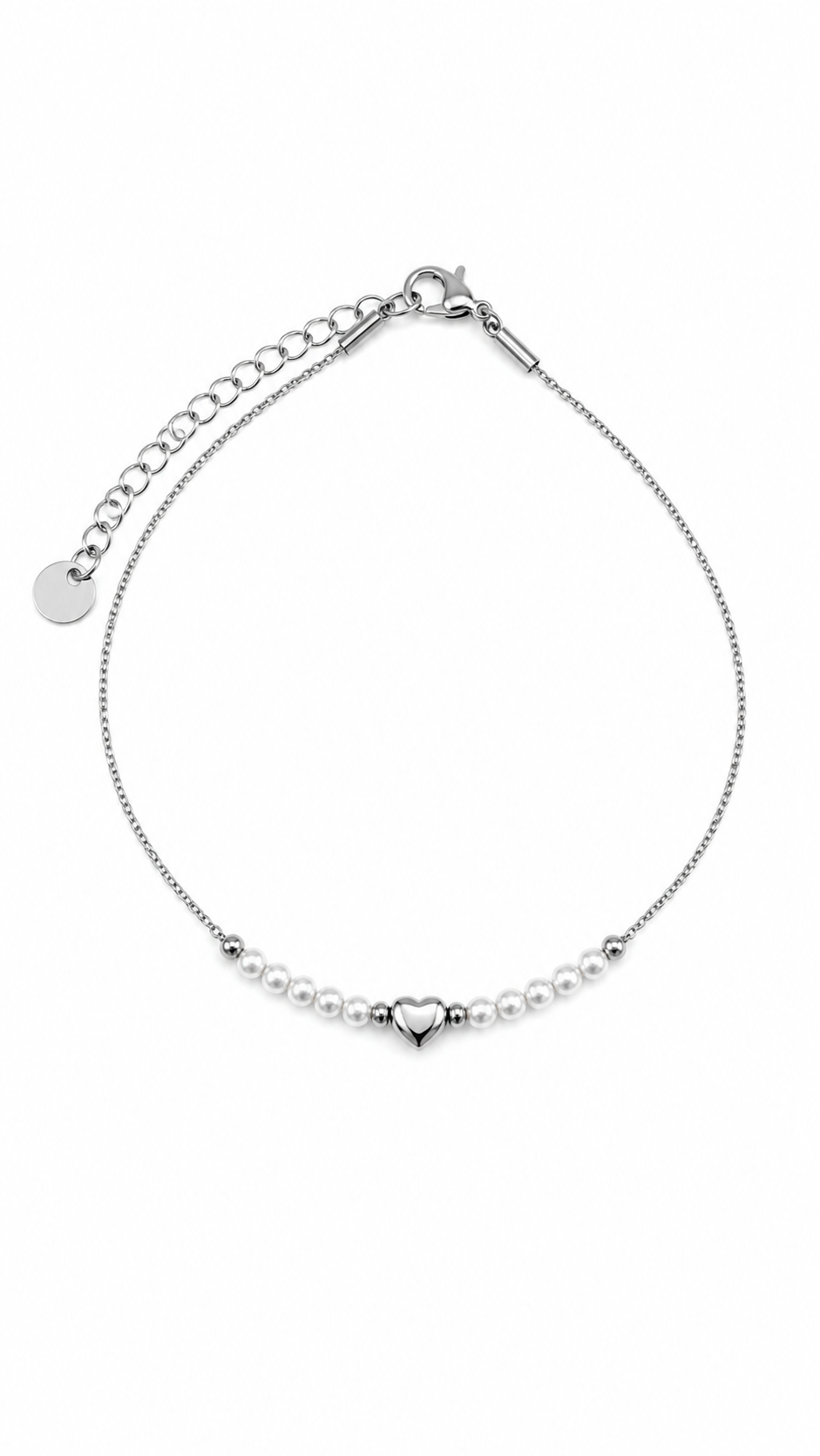 Pulseira de Pé Coração Pérola Dourado ou Prateado