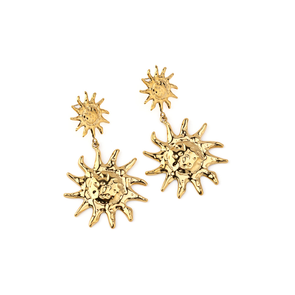 Brincos Duplo Sol Dourado