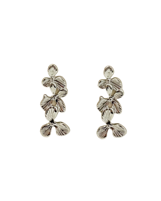 brincos flores prateado aço inoxidável
