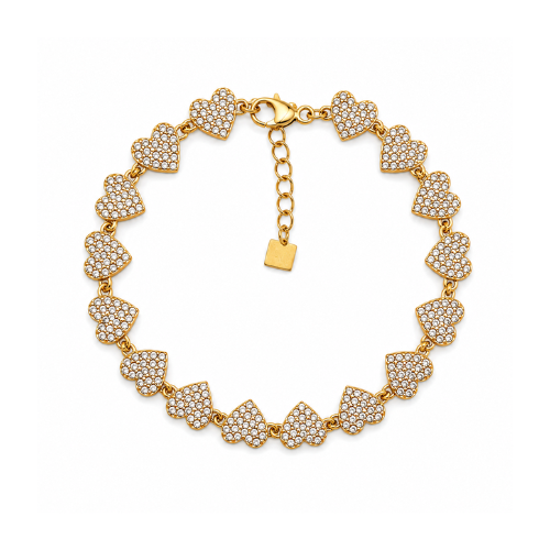 Pulseira Corações Brilhantes Dourado ou Prateado
