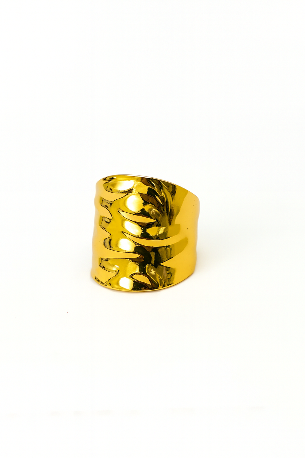 Anel Maxi Martelado Ajustável | Dourado | Aço Inoxidável