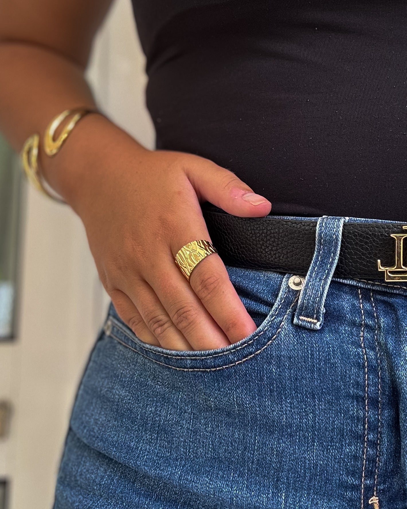Anel Rugoso Ajustável | Dourado | Aço Inoxidável