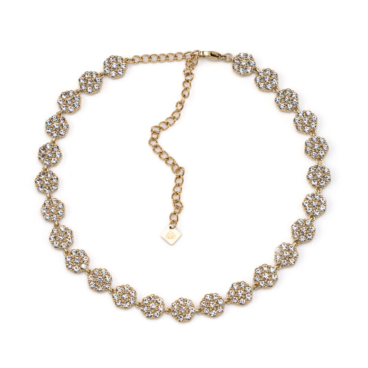 Colar Flores Brilhantes Dourado ou Prateado