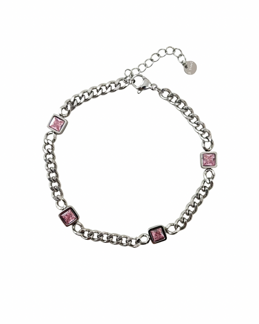 Pulseira Corrente Rosa Prateado