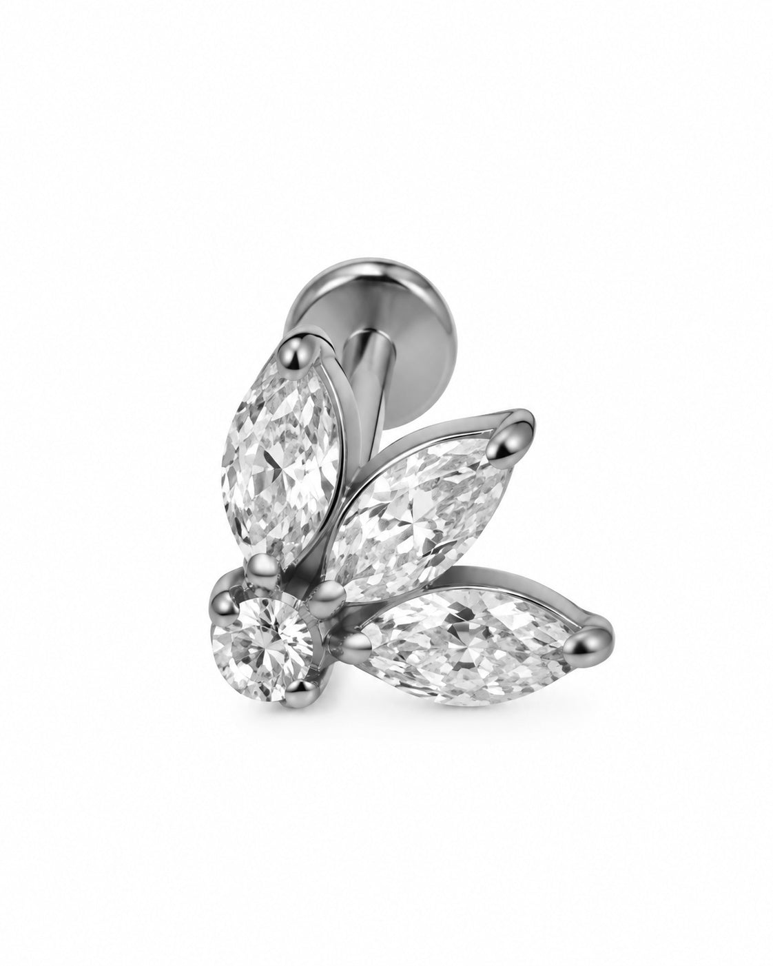 Piercing 3 Folhas Brilhantes Dourado ou Prateado