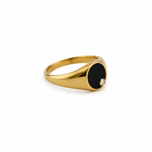Anel Numerado Preto com Brilhante Dourado