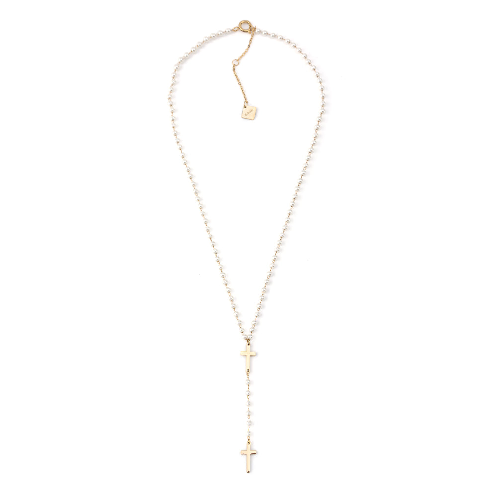 Colar Terço Pérolas Dourado