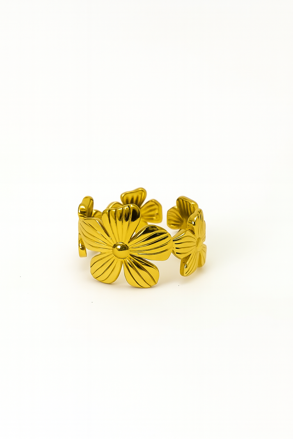 Anel Flores Ajustável | Dourado | Aço Inoxidável