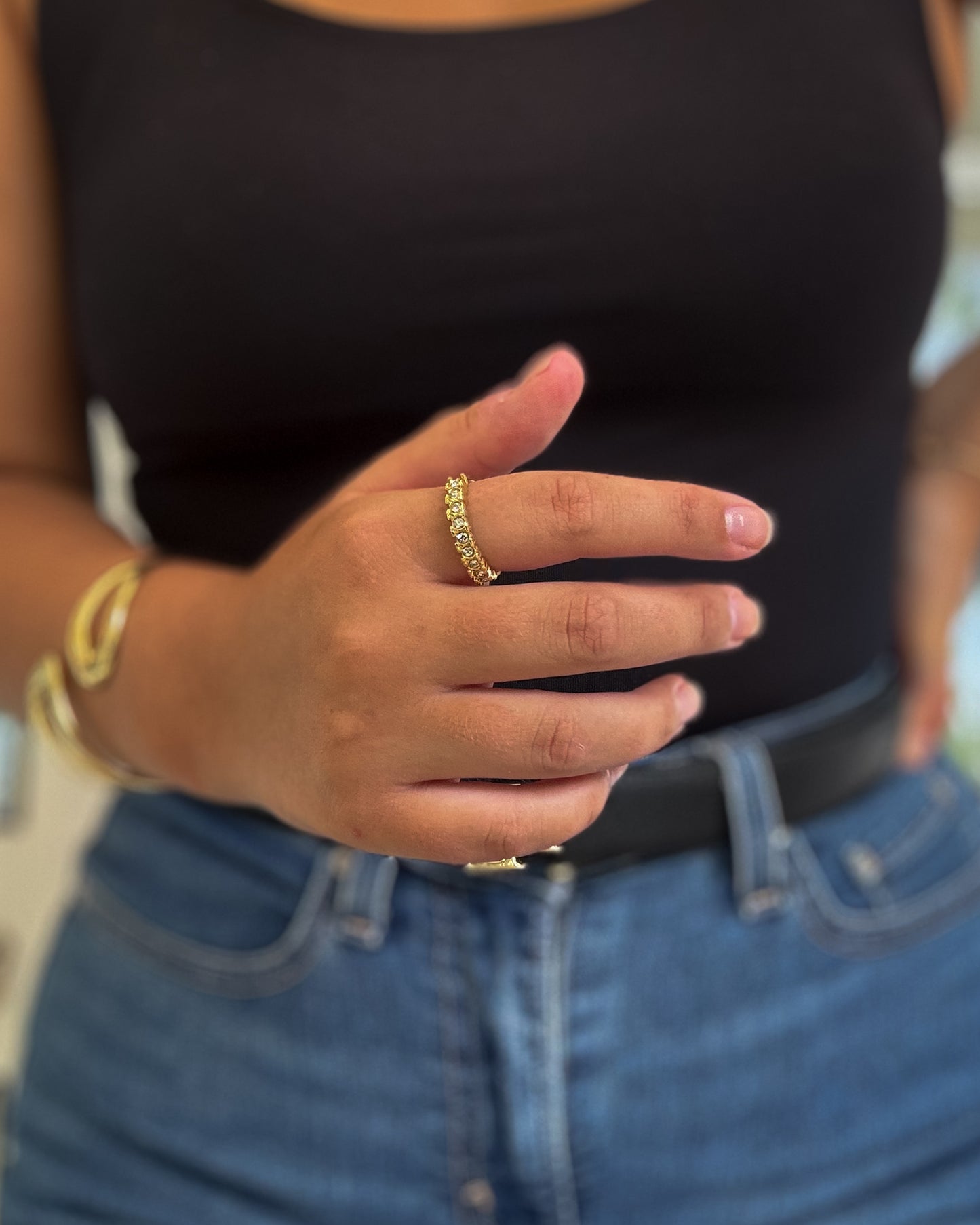Anel Zircónias Numerado | Dourado | Aço Inoxidável