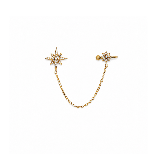 Brincos Único com Earcuff Estrela Dourado ou Prateado