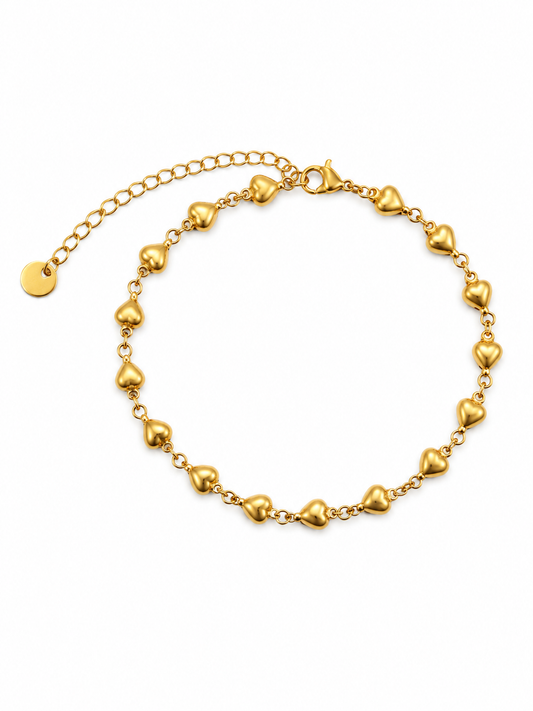 Pulseira de Pé Corações Dourado ou Prateado