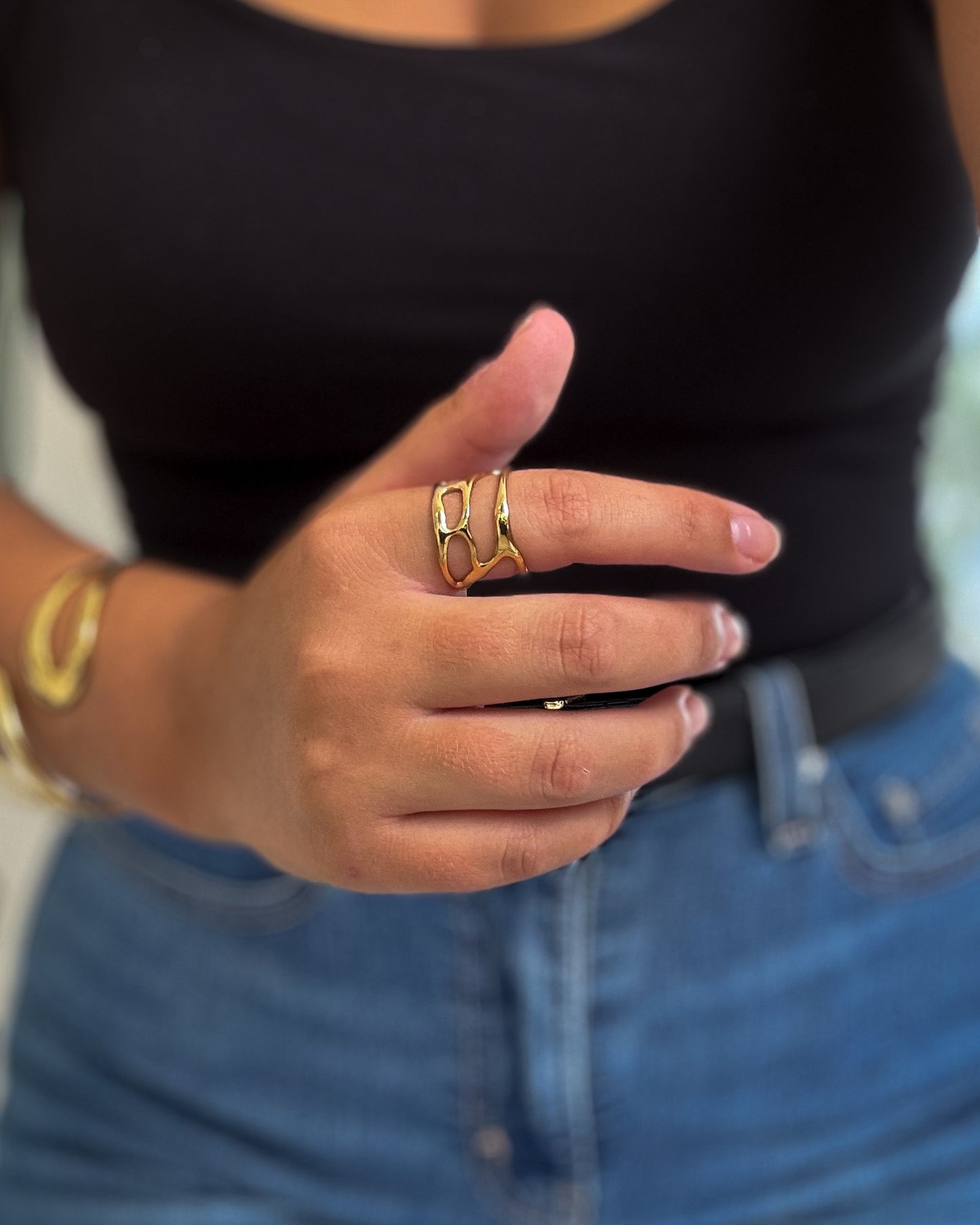 Anel Irregular Ajustável | Dourado | Aço Inoxidável