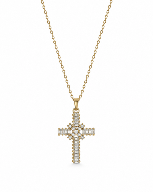 Colar Cruz Brilhantes Dourado ou Prateado