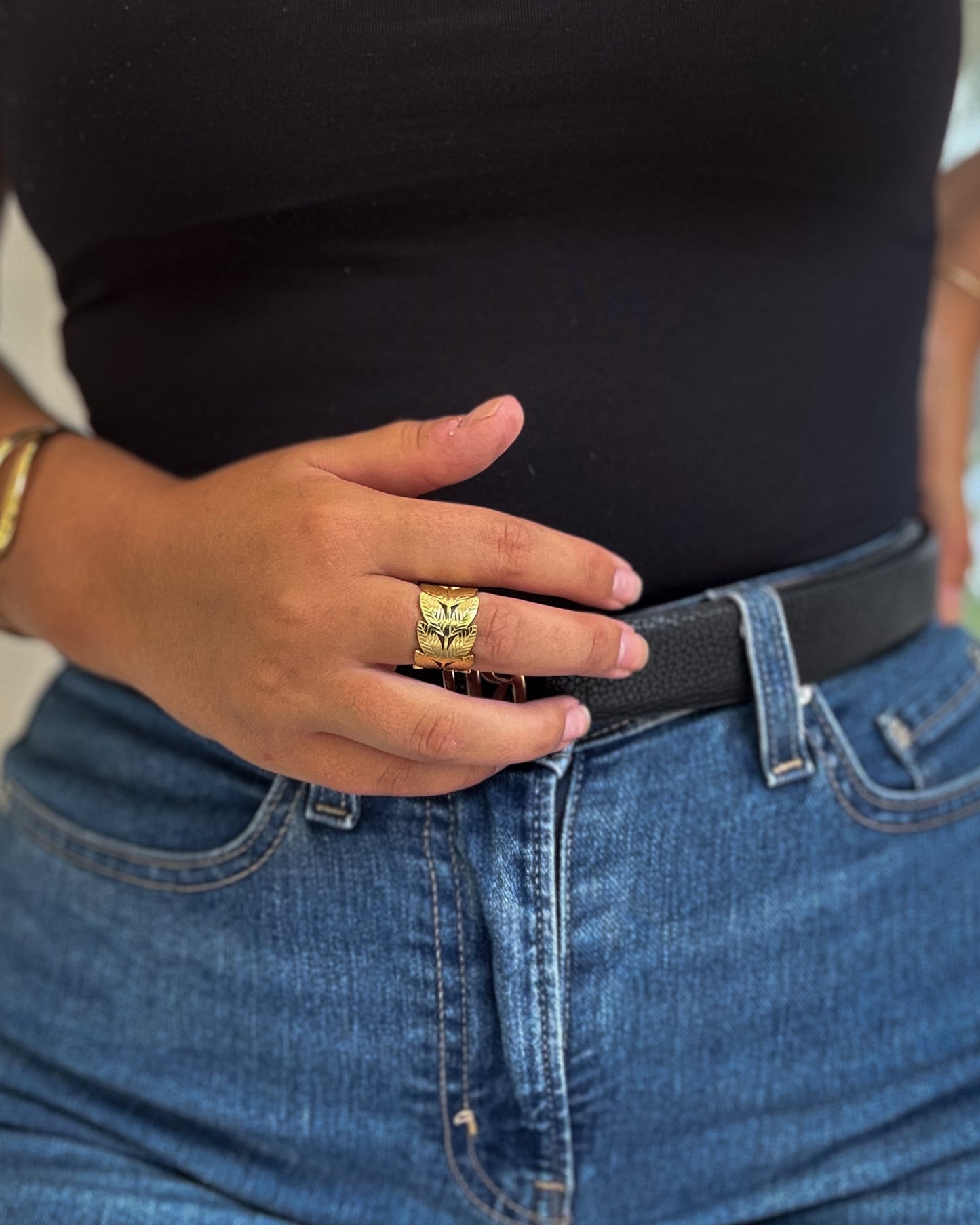 Anel Folhas | Dourado | Aço Inoxidável