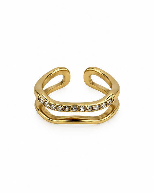 Anel Duplo Brilhantes Dourado ou Prateado