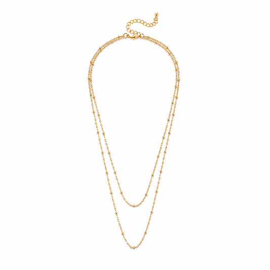 Colar Duplo Bolinhas Dourado