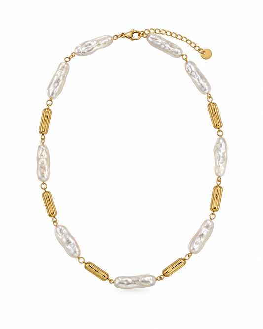 Colar Pérolas Irregulares Dourado