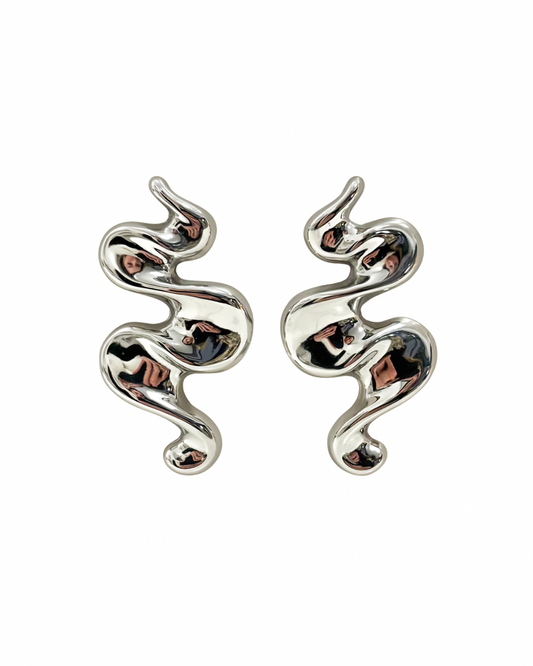 Brincos Compridos Ondulados Prateado