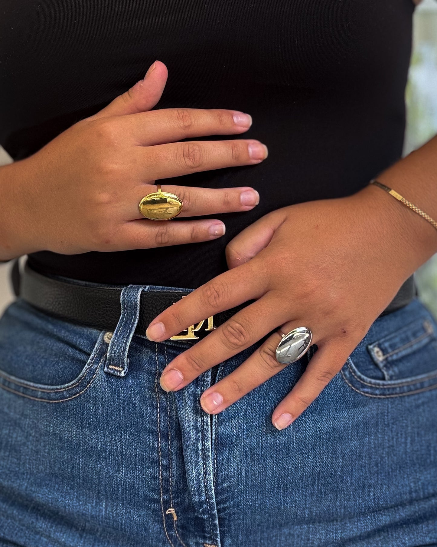 Anel Oval Ajustável | Dourado ou Prateado | Aço Inoxidável