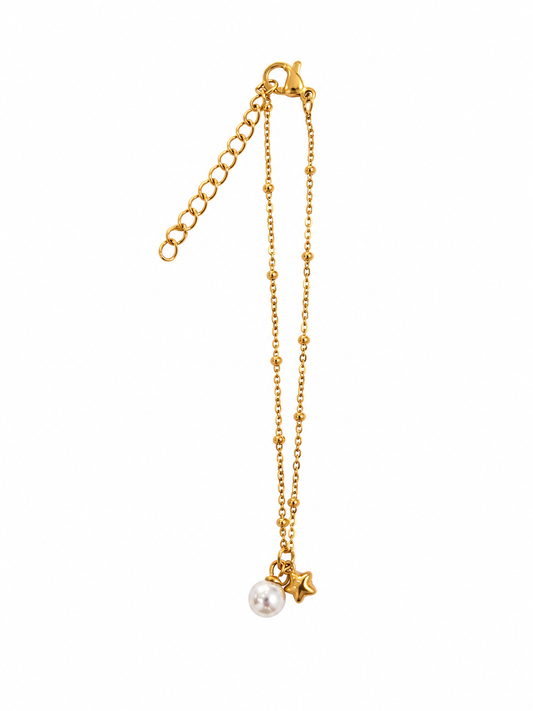 Pulseira Pérola com Pendente Dourada