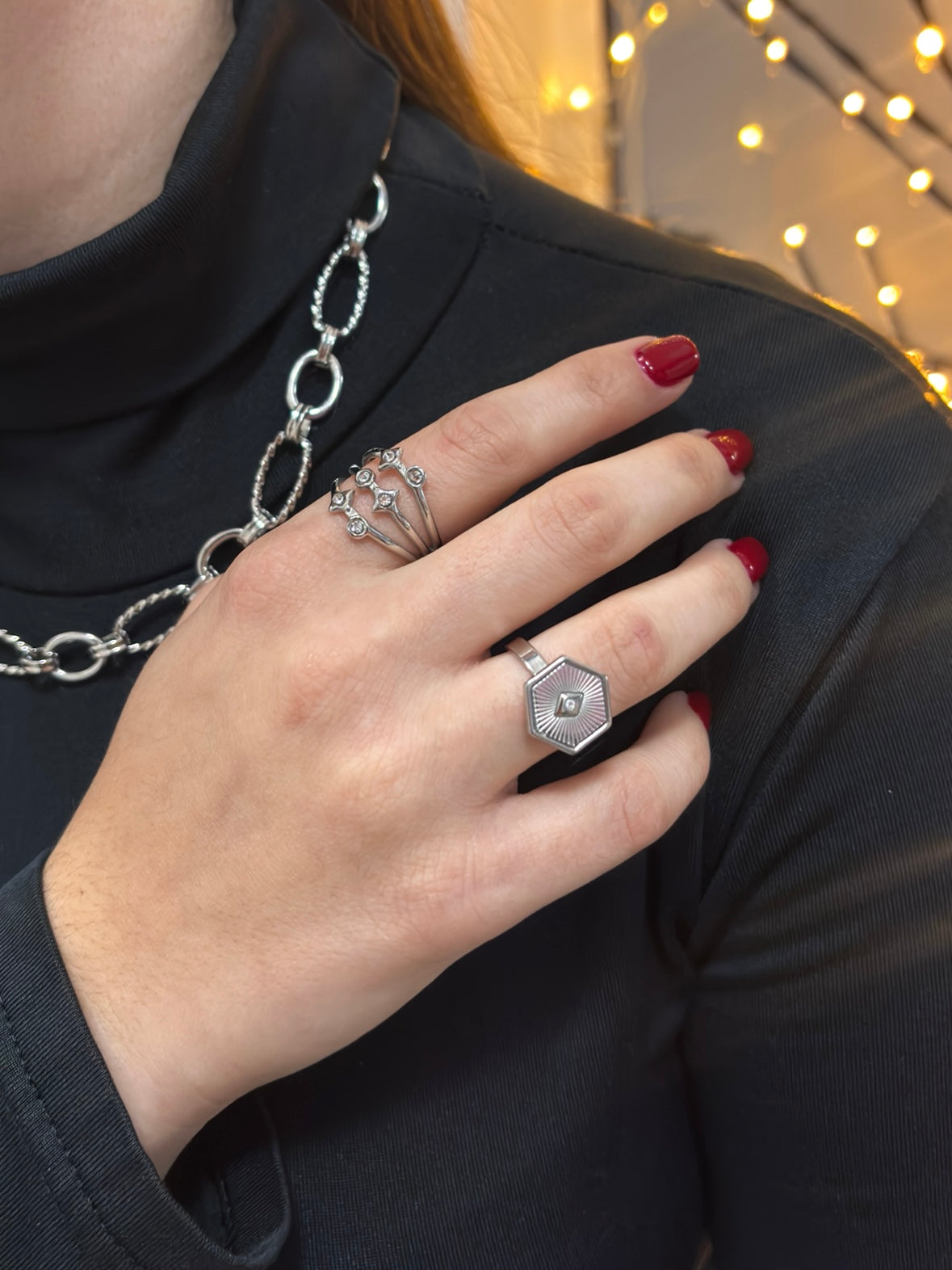 Anel Ajustável Triple Stars Prateado