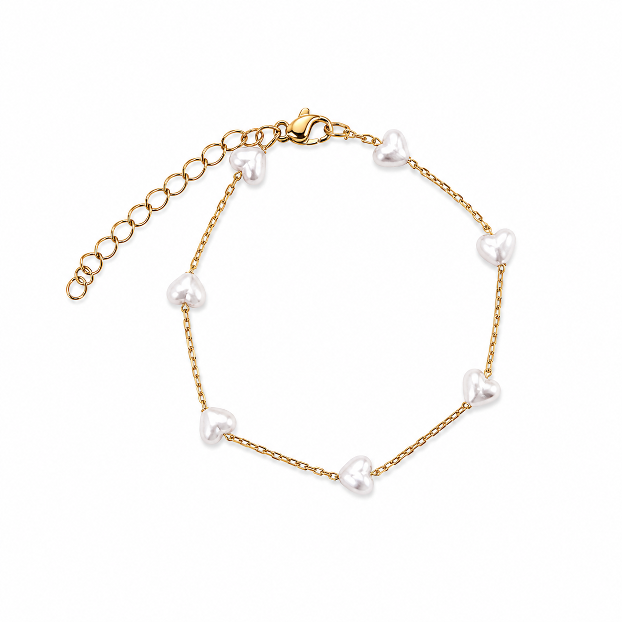 Pulseira Corações Pérola Dourado