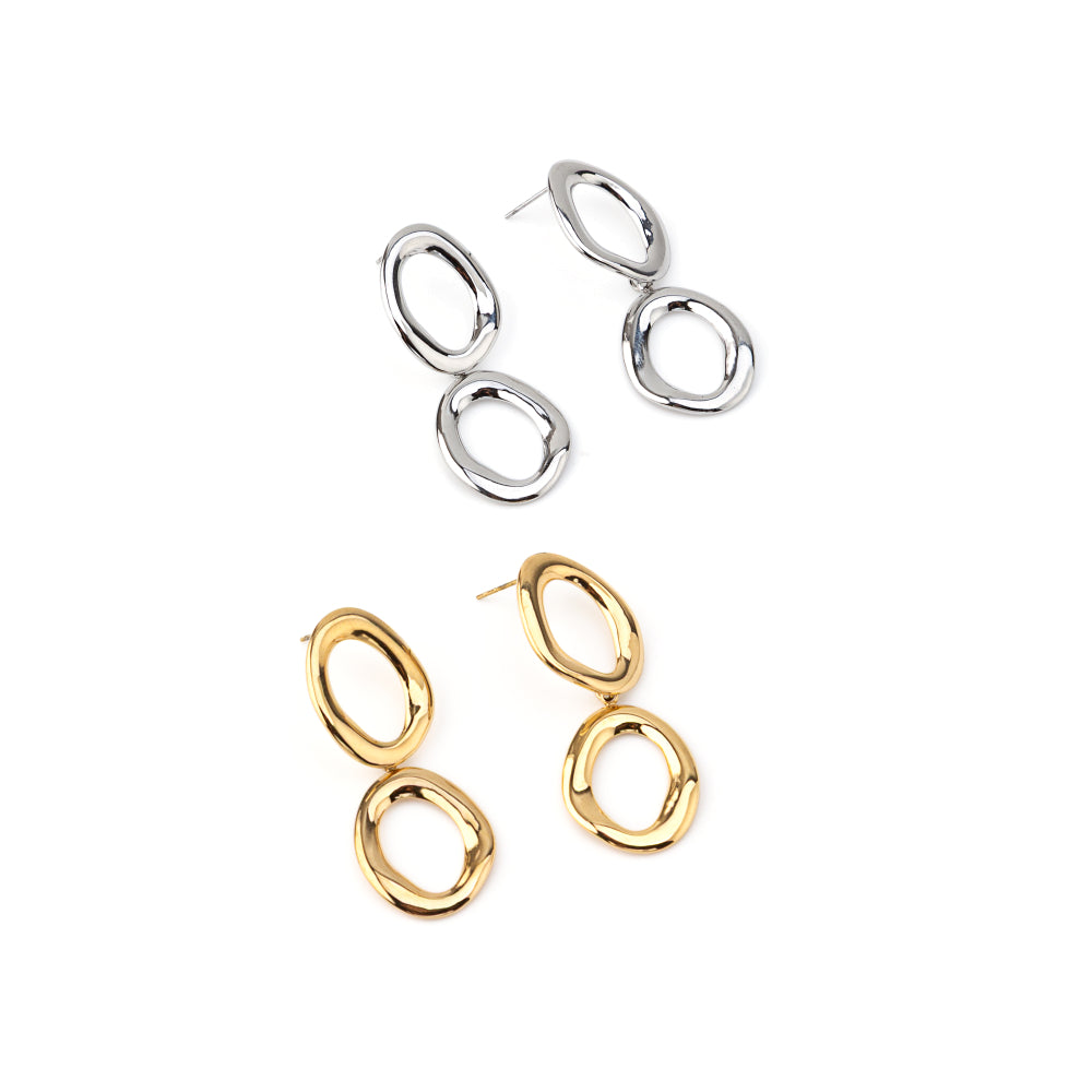 Brincos Duplo Irregular Dourado ou Prateado