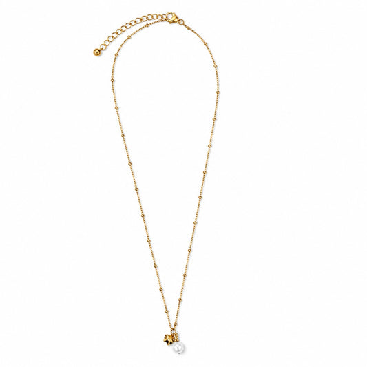 Colar Bolinhas Pendente e Pérola Dourado
