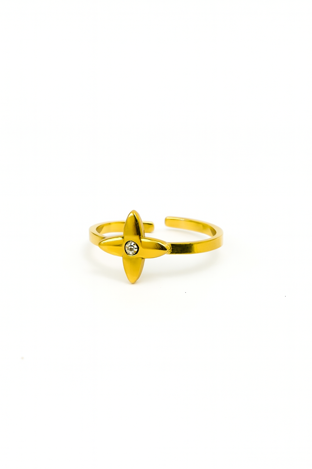 Anel Estrela com Brilhante Ajustável | Dourado ou Prateado | Aço Inoxidável