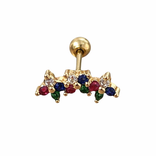 Piercing Flores Colorido Dourado