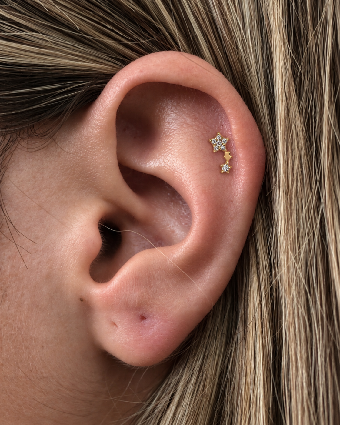 Piercing 3 Estrelas Dourado ou Prateado