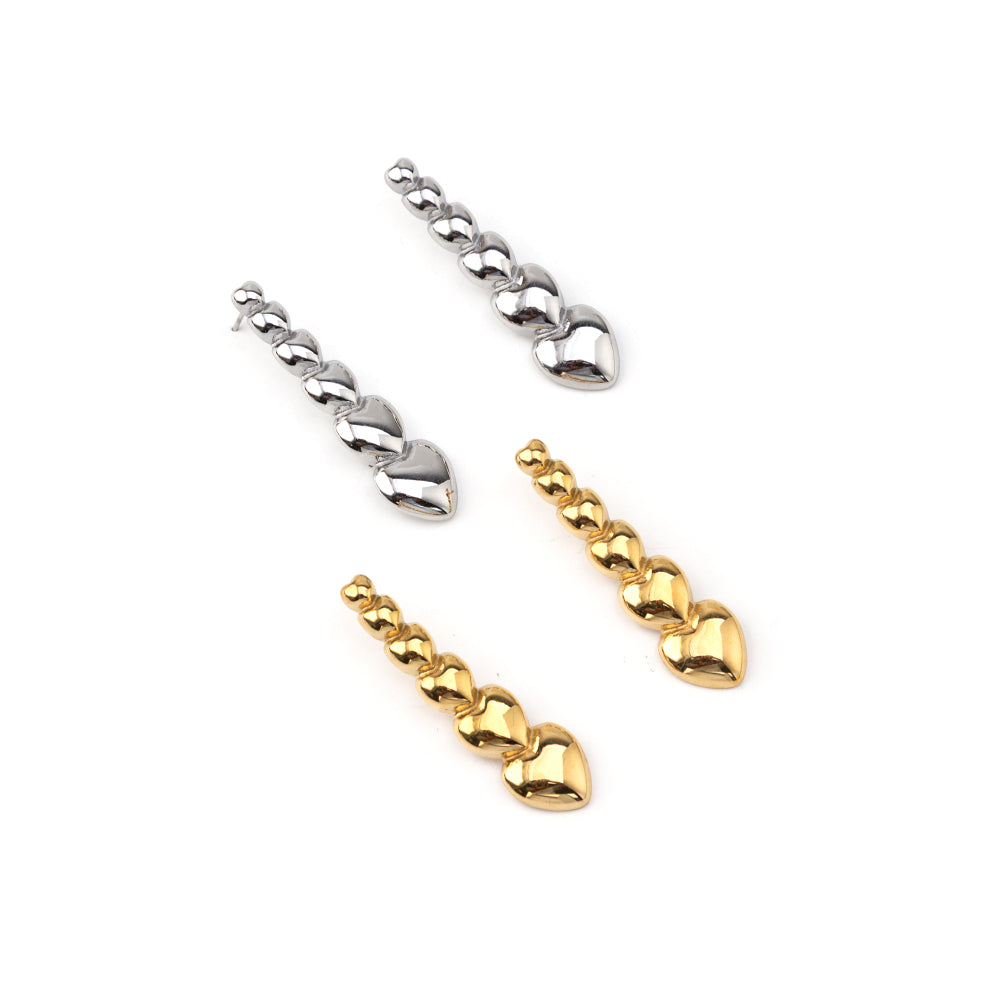 Brincos Corações Compridos Dourado ou Prateado