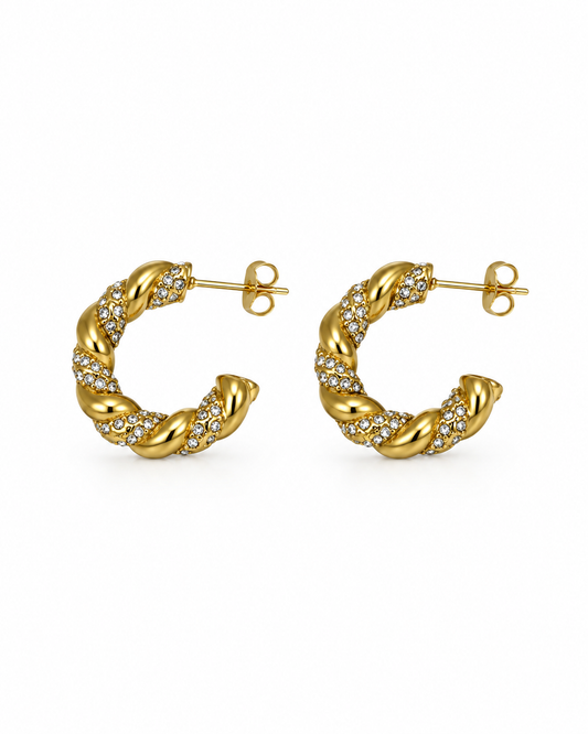 Brincos Argola Torcido Brilhantes Dourado ou Prateado