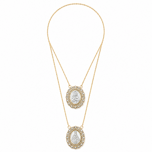 Escapulário Maxi Madrepérola e Brilhantes Dourado